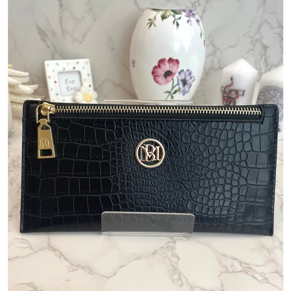 Badgley Mischka Black Vegan Leather Continental Slim Wallet NWOT